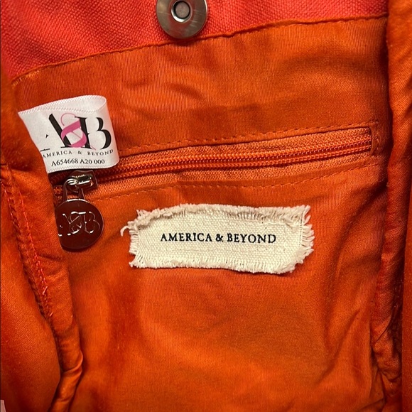 American & Beyond |Orange Beaded Mini Tote/Bucket Bag w/ Beaded Crossbody Strap - Picture 7 of 11